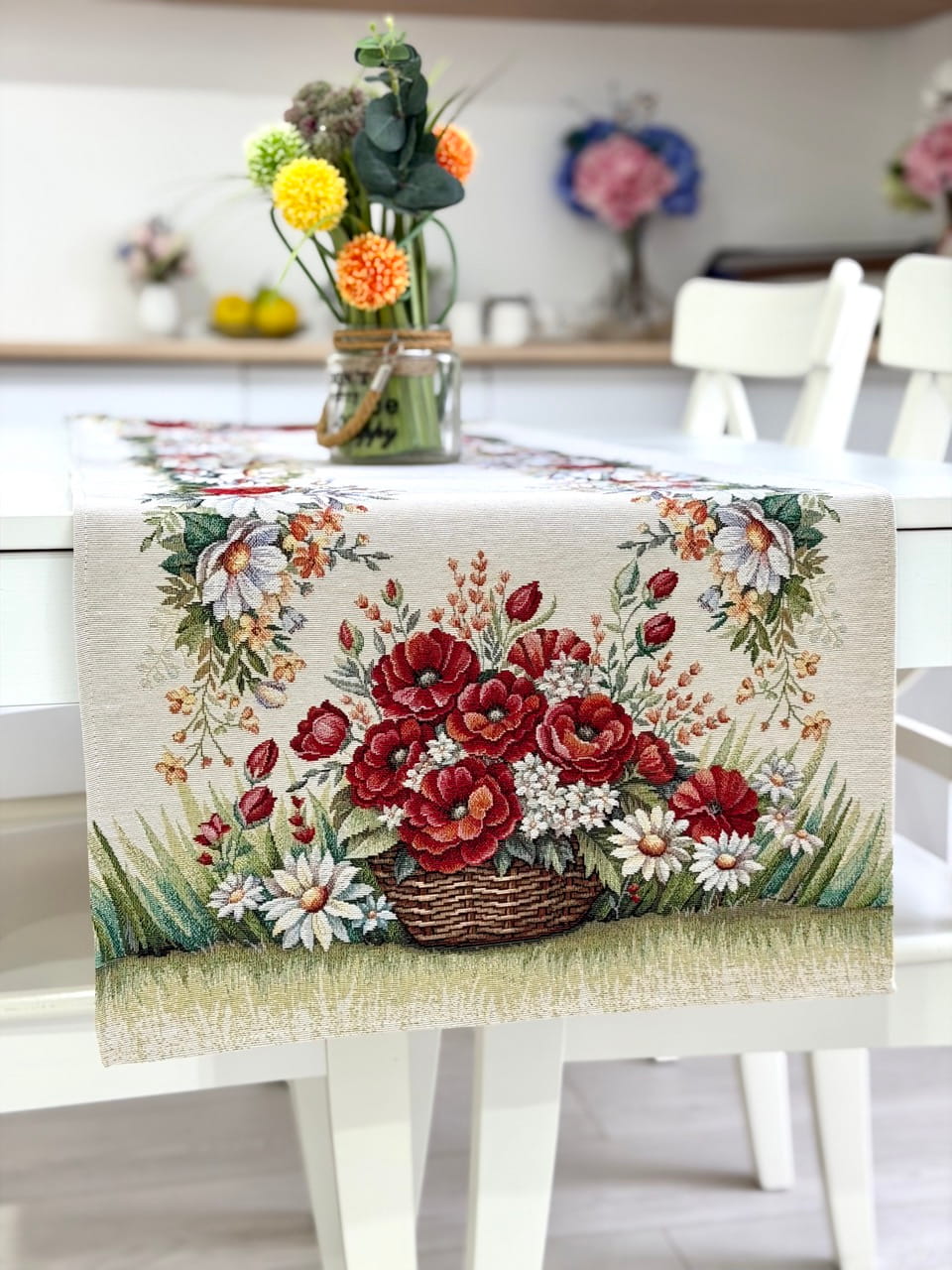 Table Runner «Poppy and Daisy» - Premium Tapestry - Textile4Family
