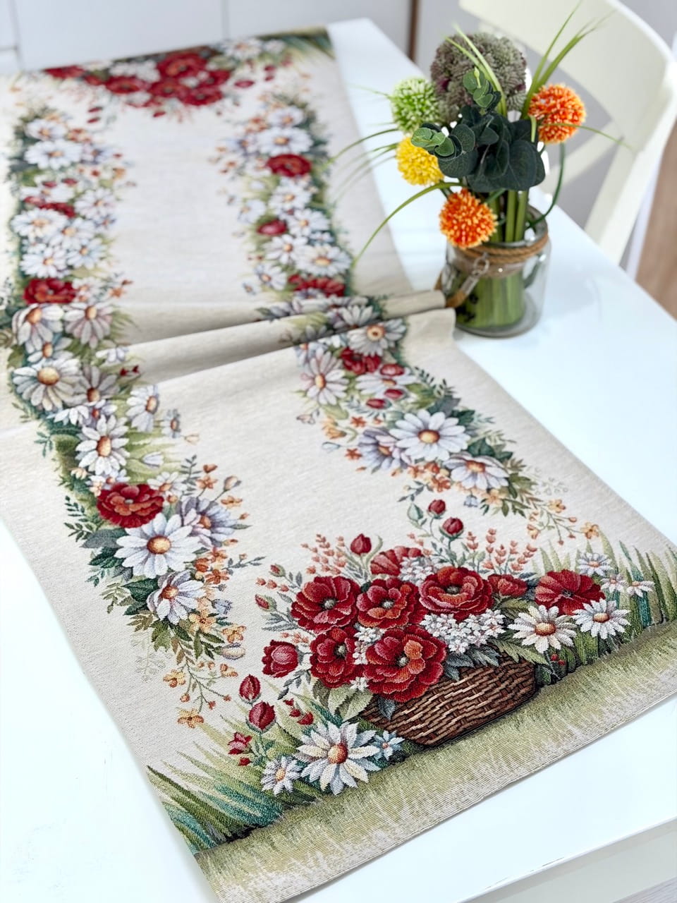 Table Runner «Poppy and Daisy» - Premium Tapestry - Textile4Family