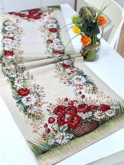 Table Runner «Poppy and Daisy» - Premium Tapestry - Textile4Family