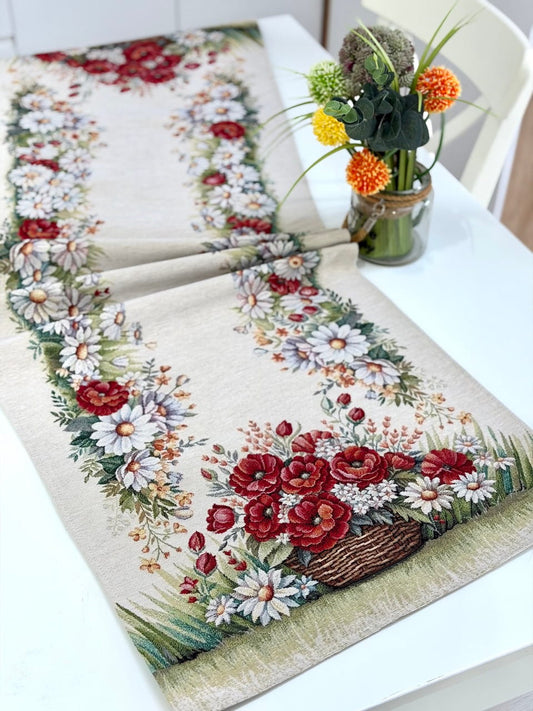 Table Runner «Poppy and Daisy» - Premium Tapestry - Textile4Family