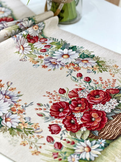 Table Runner «Poppy and Daisy» - Premium Tapestry - Textile4Family