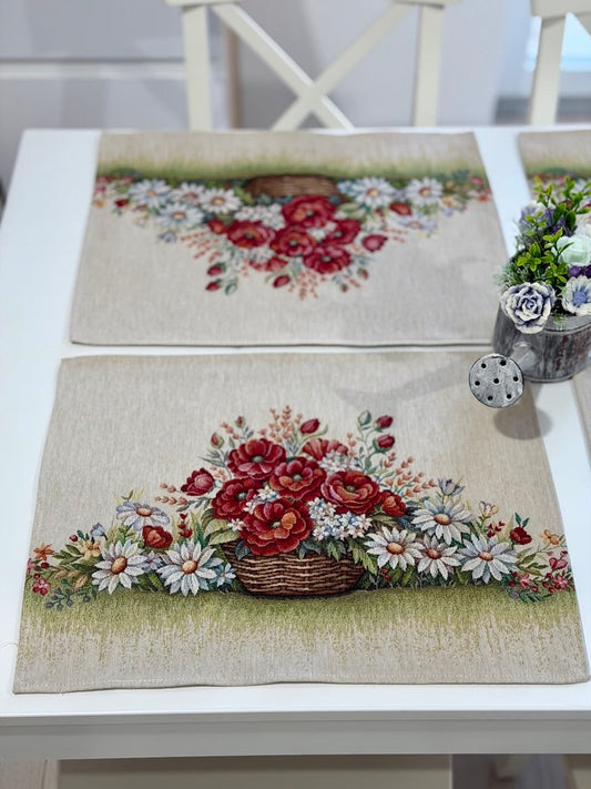Placemat set «Poppy and Daisy» - Premium Tapestry - Textile4Family