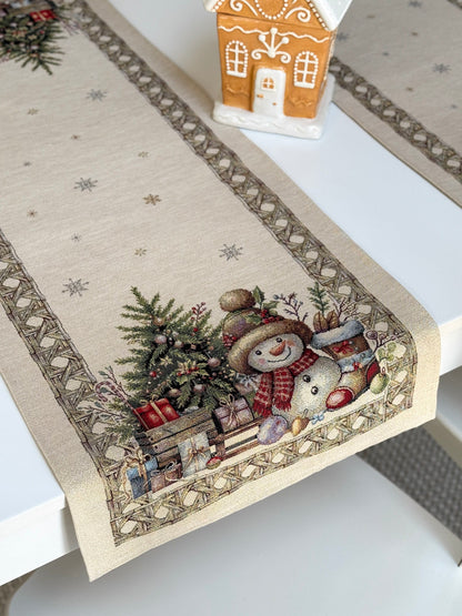 Christmas Table Runner «Golden Winter Tale» with golden thread - High quality tapestry
