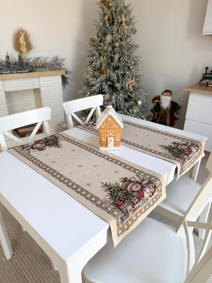 Christmas Table Runner «Golden Winter Tale» with golden thread - High quality tapestry