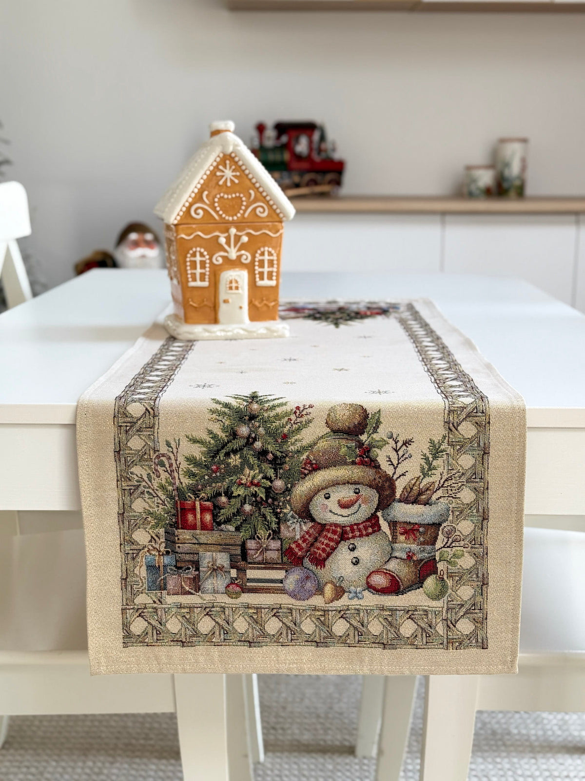 Christmas Table Runner «Golden Winter Tale» with golden thread - High quality tapestry