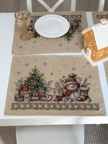 Christmas Placemat set «Golden Winter Tale» with golden thread - High quality tapestry