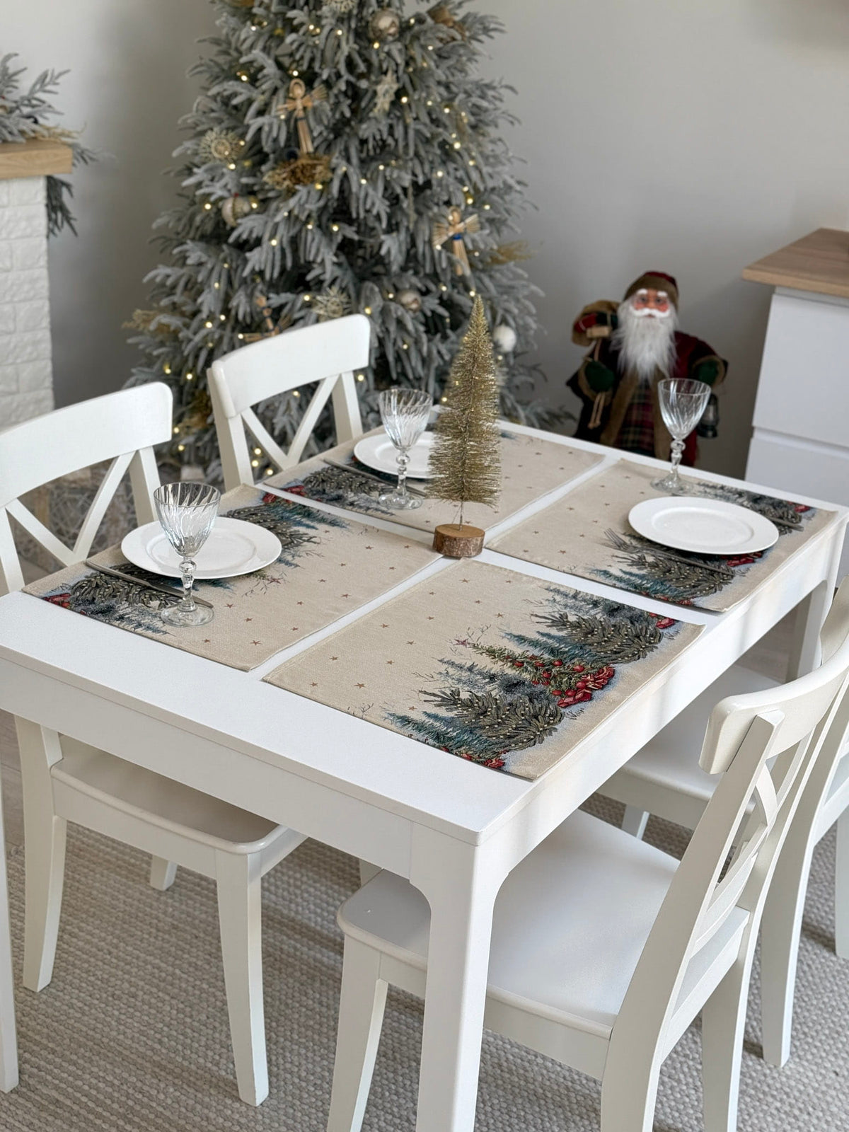 Christmas Placemat set «Winter Evergreen» with golden thread - High quality tapestry