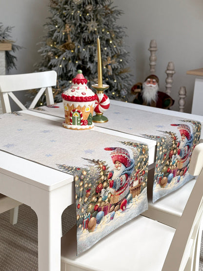Table Runner «Scarlet Wishes» with golden thread - High quality tapestry
