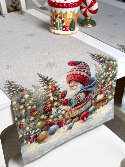 Table Runner «Scarlet Wishes» with golden thread - High quality tapestry