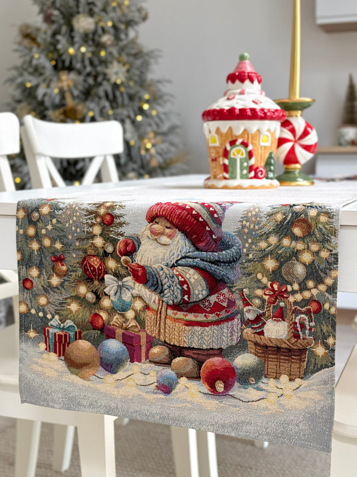 Table Runner «Scarlet Wishes» with golden thread - High quality tapestry