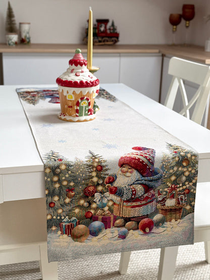 Table Runner «Scarlet Wishes» with golden thread - High quality tapestry