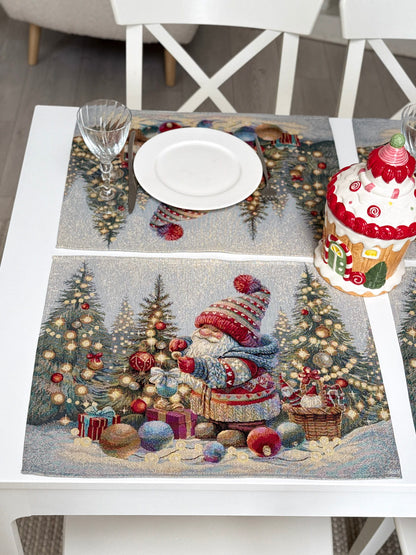 Placemat set «Scarlet Wishes» with golden thread - High quality tapestry