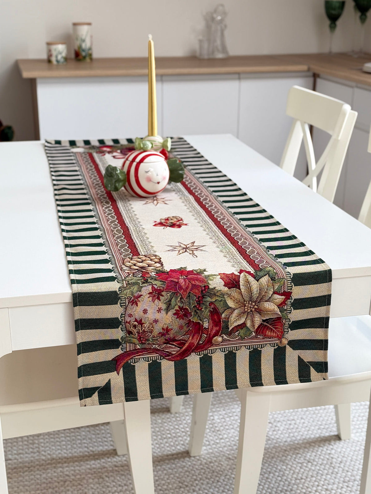 Christmas Table Runner «Christmas Heritage» with golden thread - High quality tapestry