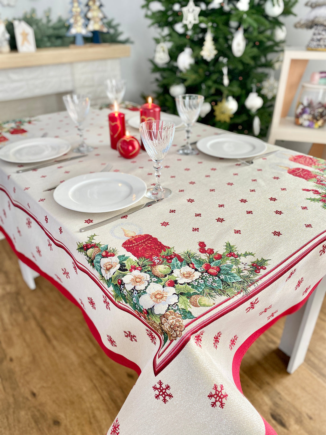 Christmas tapestry Tablecloth "Christmas Candle" with silver thread Limaso Textile