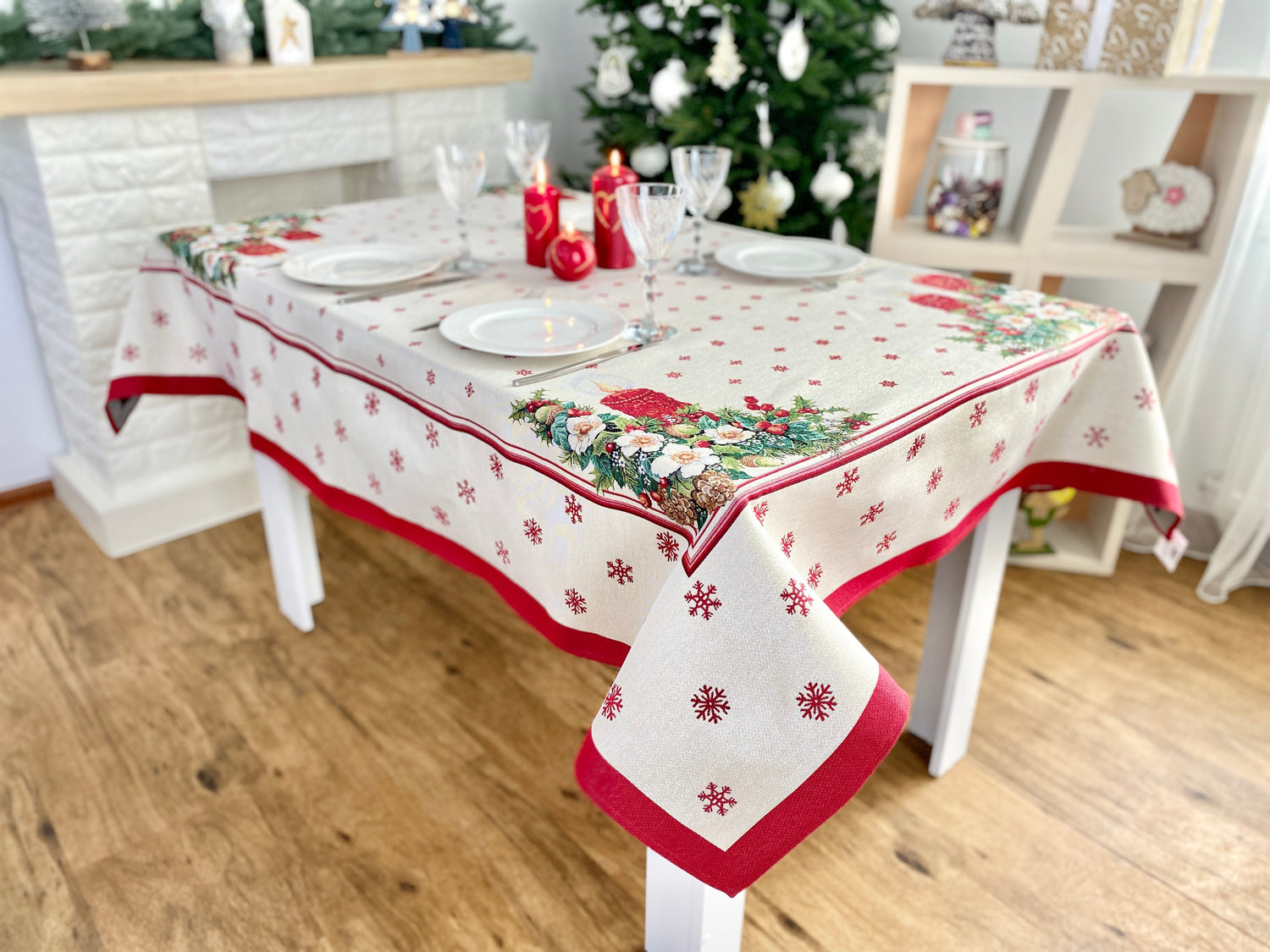 Christmas tapestry Tablecloth "Christmas Candle" with silver thread Limaso Textile