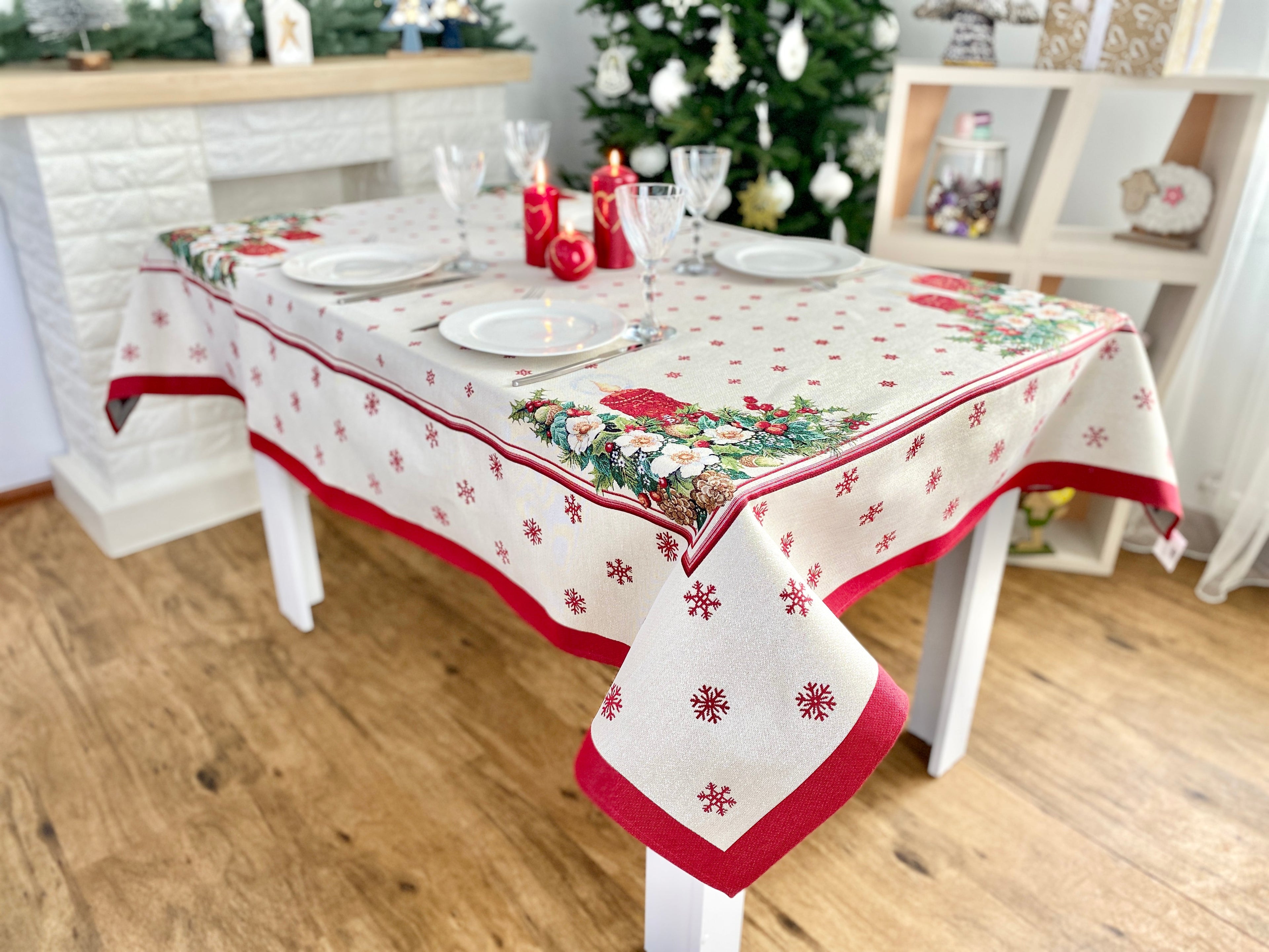 Christmas tapestry Tablecloth "Christmas Candle" with silver thread Limaso Textile