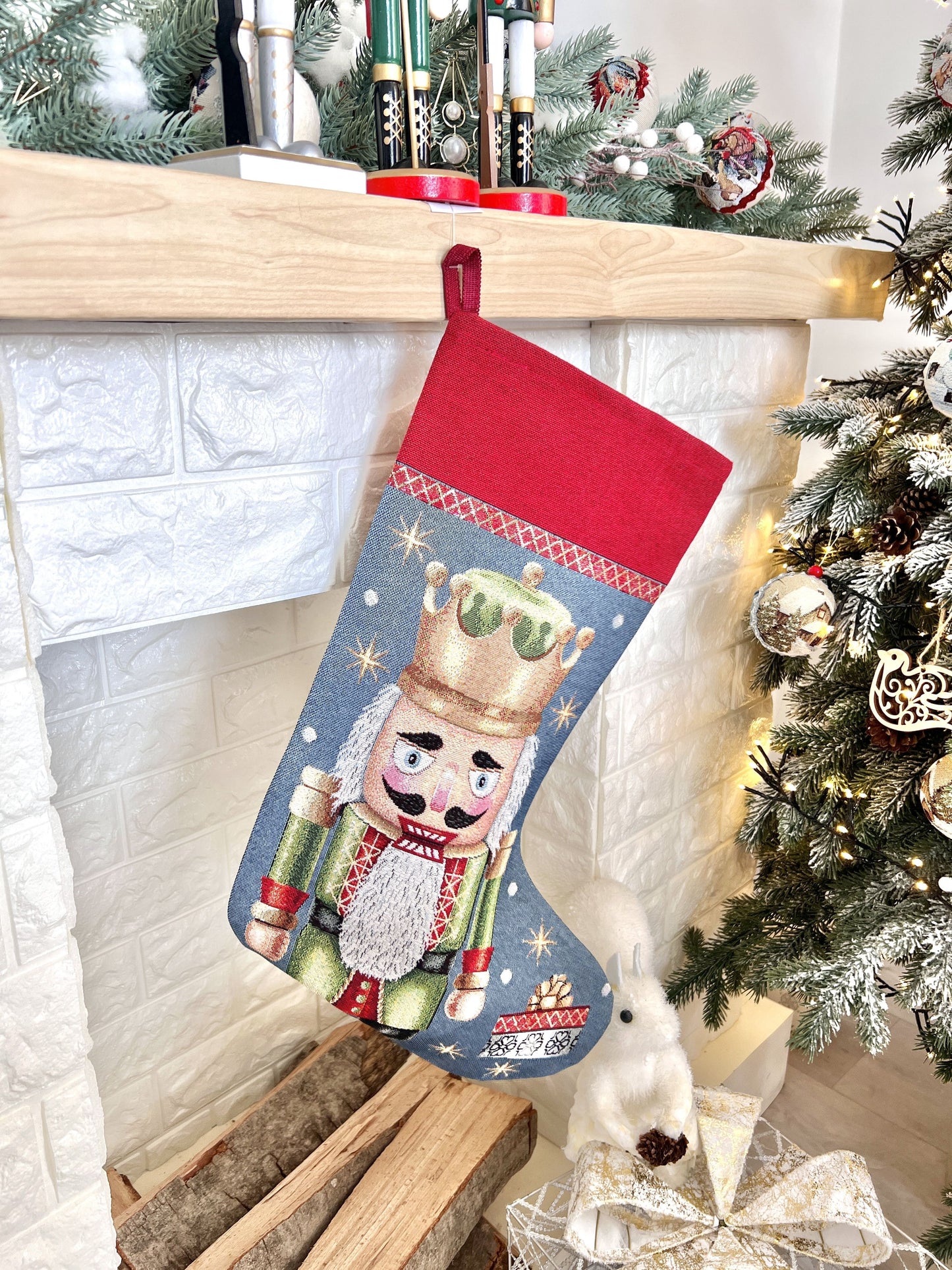 Holiday Stocking «Xmas soldier-1» with golden thread