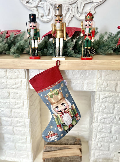 Holiday Stocking «Xmas soldier-1» with golden thread