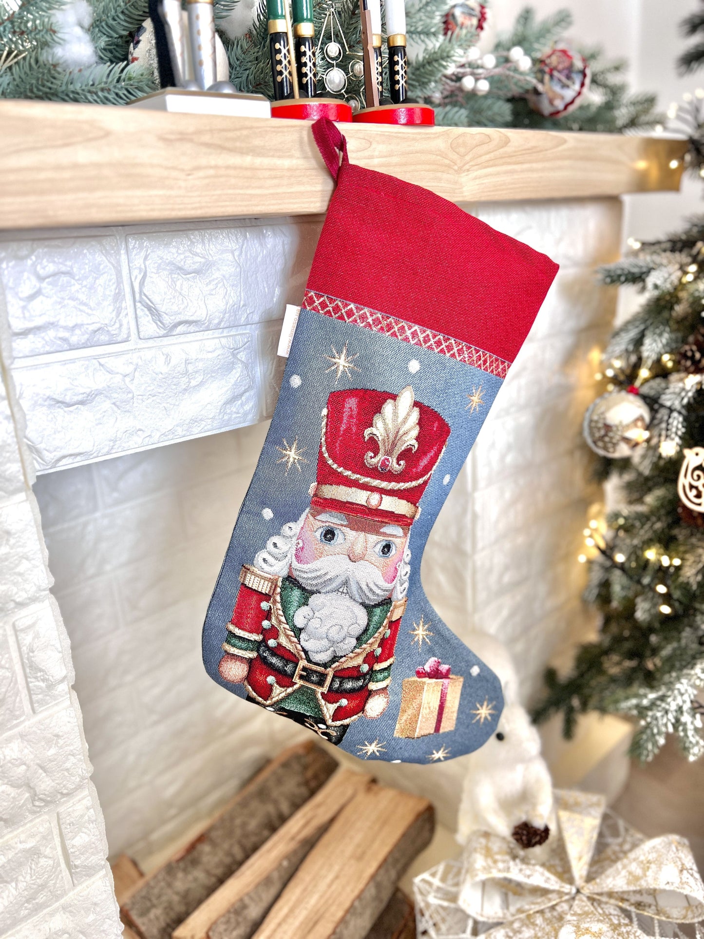 Holiday Stocking «Xmas soldier-2» with golden thread