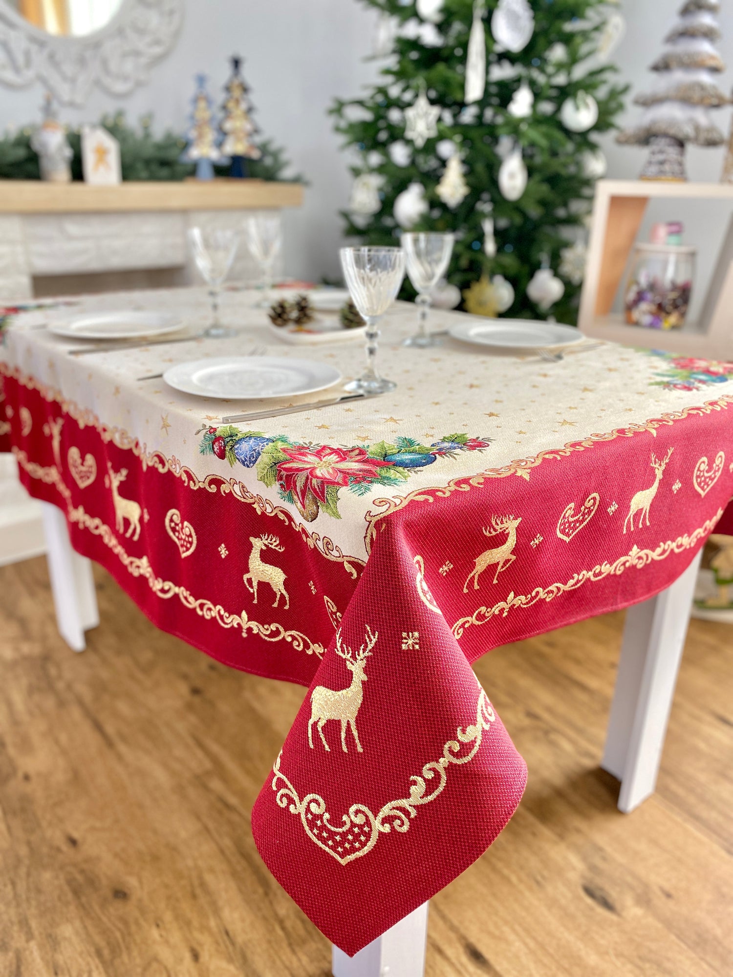 Christmas tapestry Tablecloth "New year fantasy" with golden thread Limaso Textile