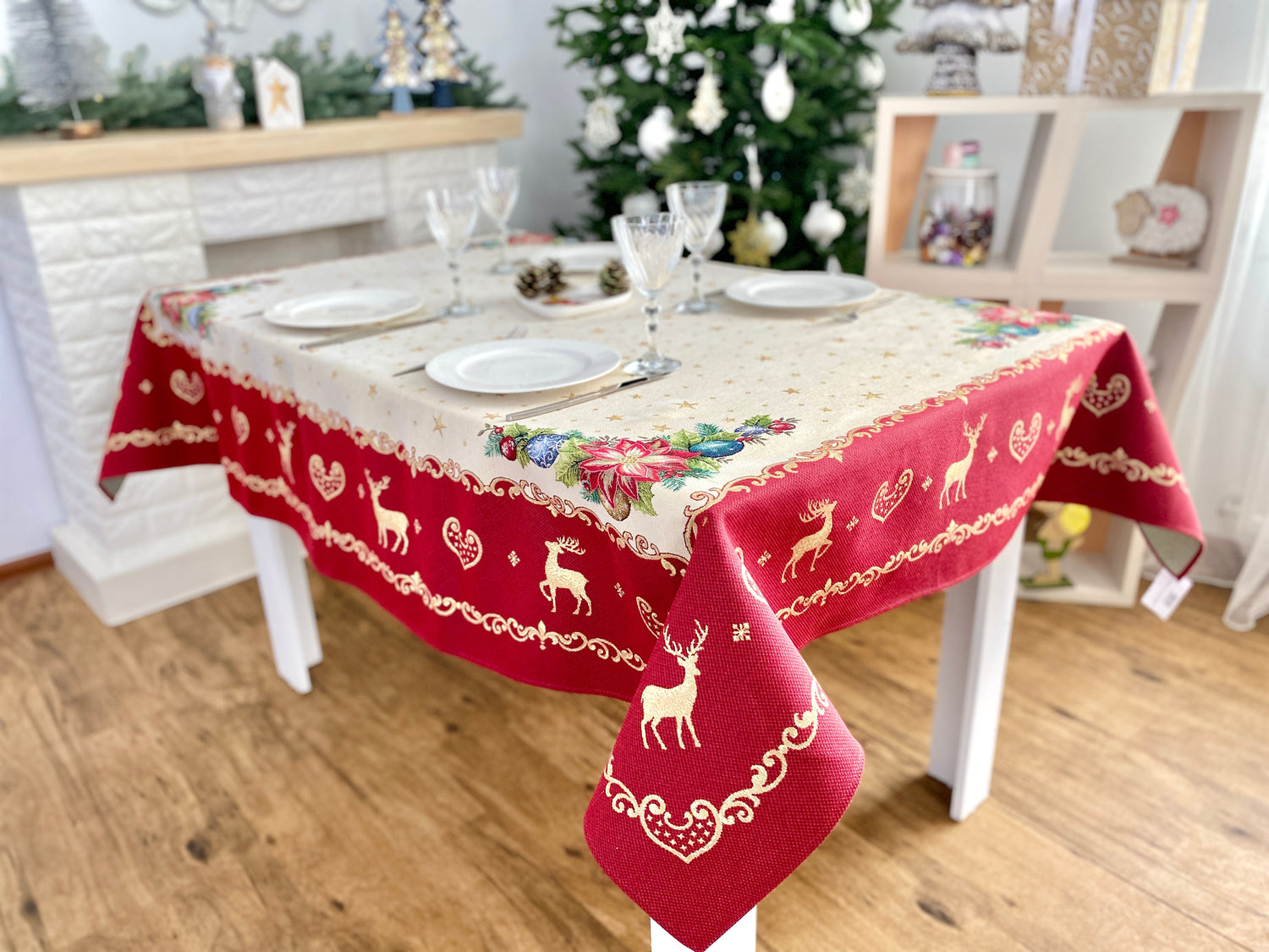Christmas tapestry Tablecloth "New year fantasy" with golden thread Limaso Textile