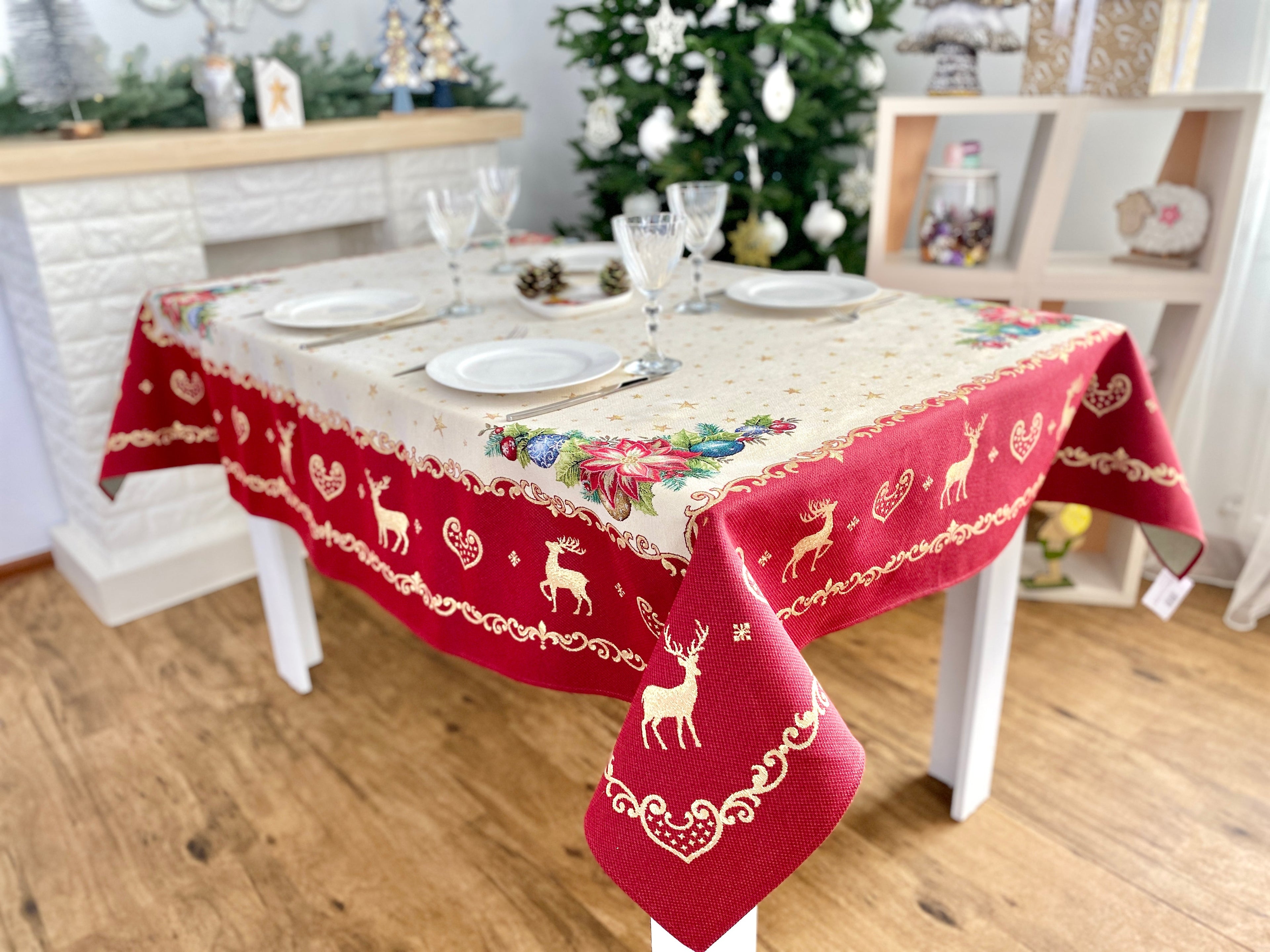 Christmas tapestry Tablecloth "New year fantasy" with golden thread Limaso Textile