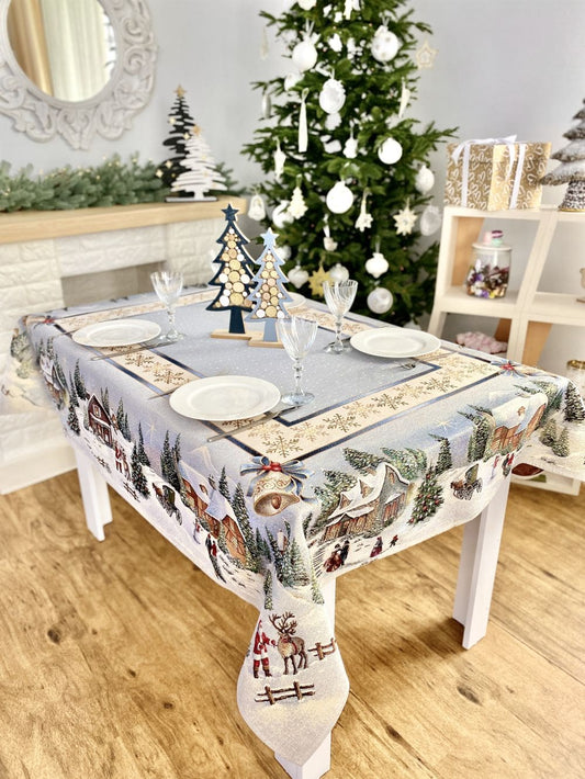 Christmas tapestry tablecloth «Christmas in Highlands» with golden thread