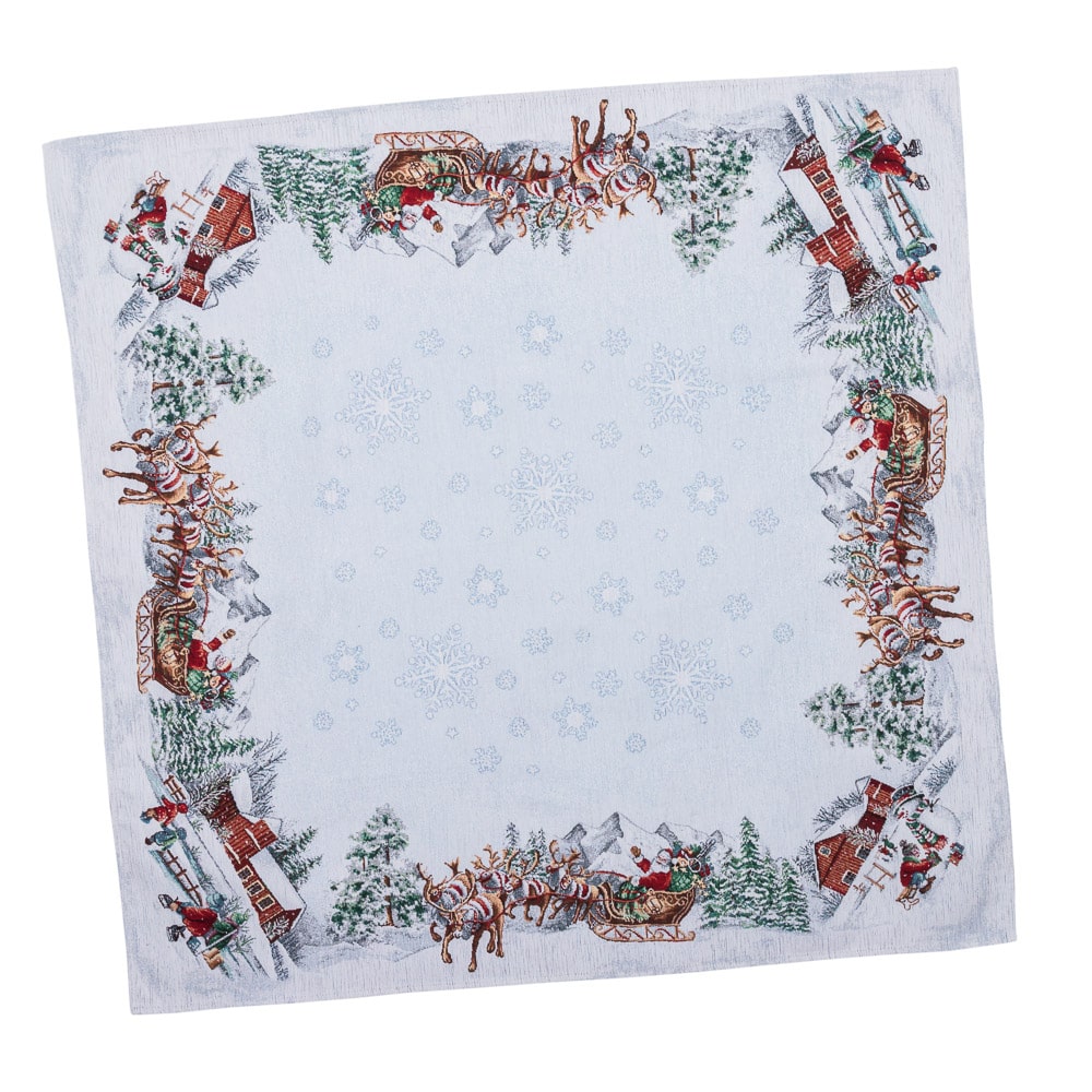 Christmas tapestry tablecloth «Santa is coming» With microfibre & silver lurex