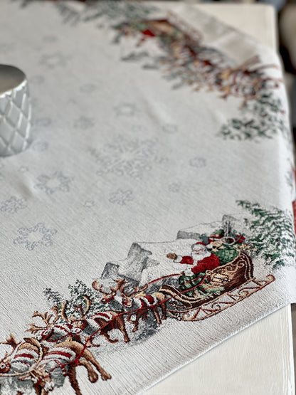 Christmas tapestry tablecloth «Santa is coming» With microfibre & silver lurex