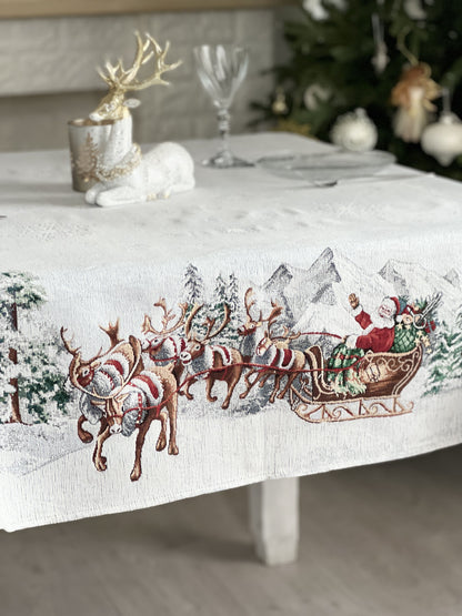 Christmas tapestry tablecloth «Santa is coming» With microfibre & silver lurex