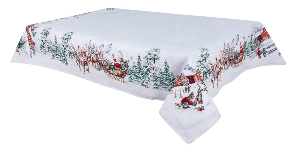 Christmas tapestry tablecloth «Santa is coming» With microfibre & silver lurex