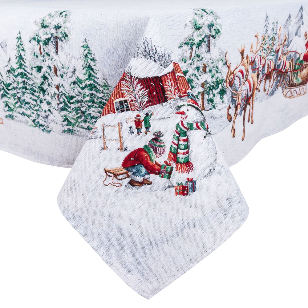 Christmas tapestry tablecloth «Santa is coming» With microfibre & silver lurex