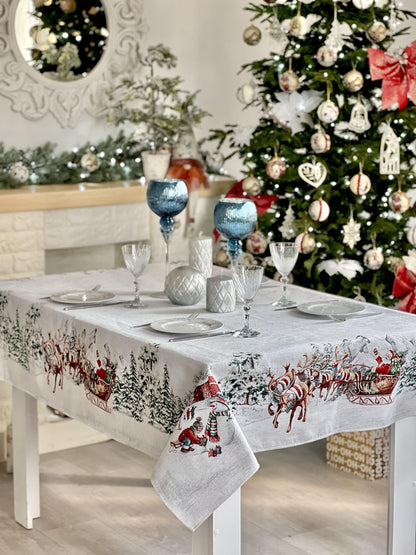 Christmas tapestry tablecloth «Santa is coming» With microfibre & silver lurex