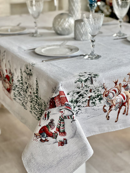 Christmas tapestry tablecloth «Santa is coming» With microfibre & silver lurex