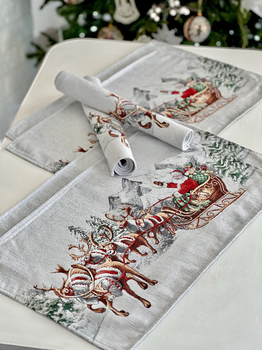 Winter Holiday Placemat «Santa is coming» With microfibre & silver lurex