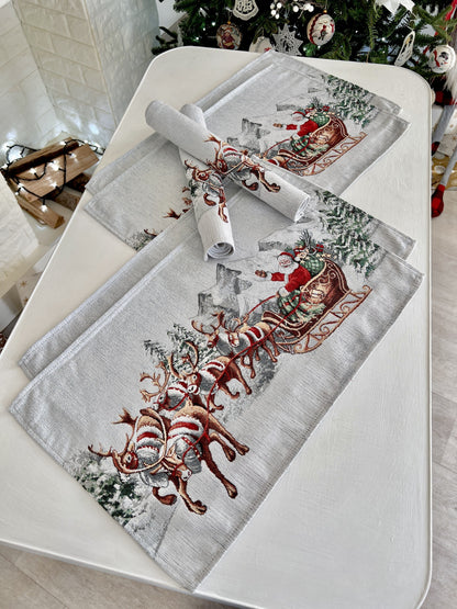 Winter Holiday Placemat «Santa is coming» With microfibre & silver lurex