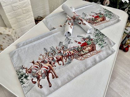 Winter Holiday Placemat «Santa is coming» With microfibre & silver lurex