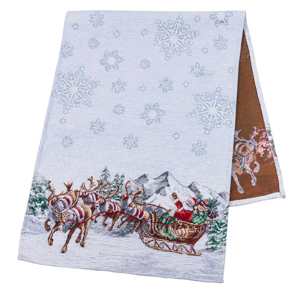 Christmas Tapestry Table runner «Santa is coming» With microfibre &amp; silver lurex Limaso Textile