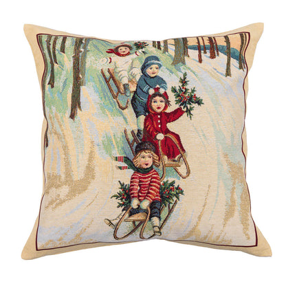 Winter Holiday tapestry cushion cover «Slitta» without lurex