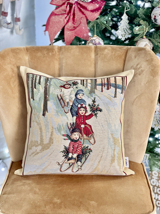 Winter Holiday tapestry cushion cover «Slitta» without lurex