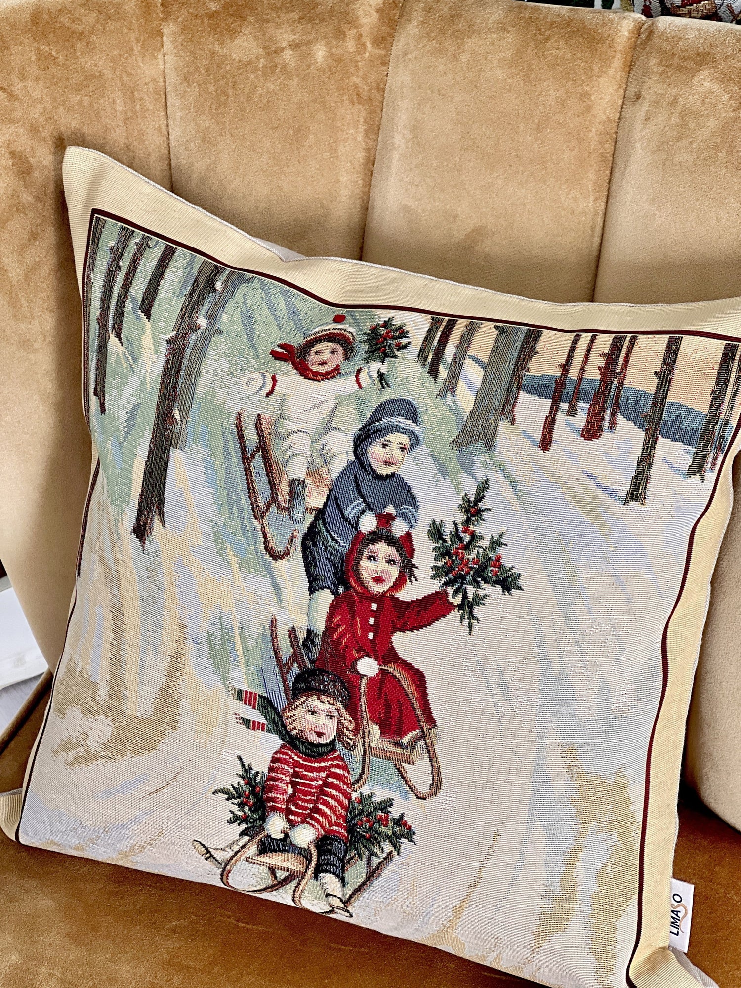 Winter Holiday tapestry cushion cover «Slitta» without lurex Limaso Textile