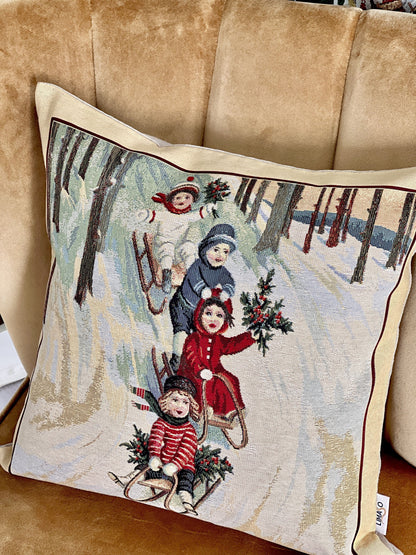 Winter Holiday tapestry cushion cover «Slitta» without lurex