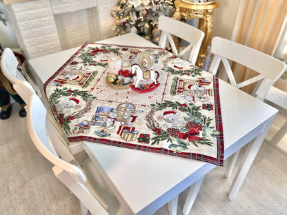 Christmas tapestry tablecloth «Xmas preparations» With silver lurex