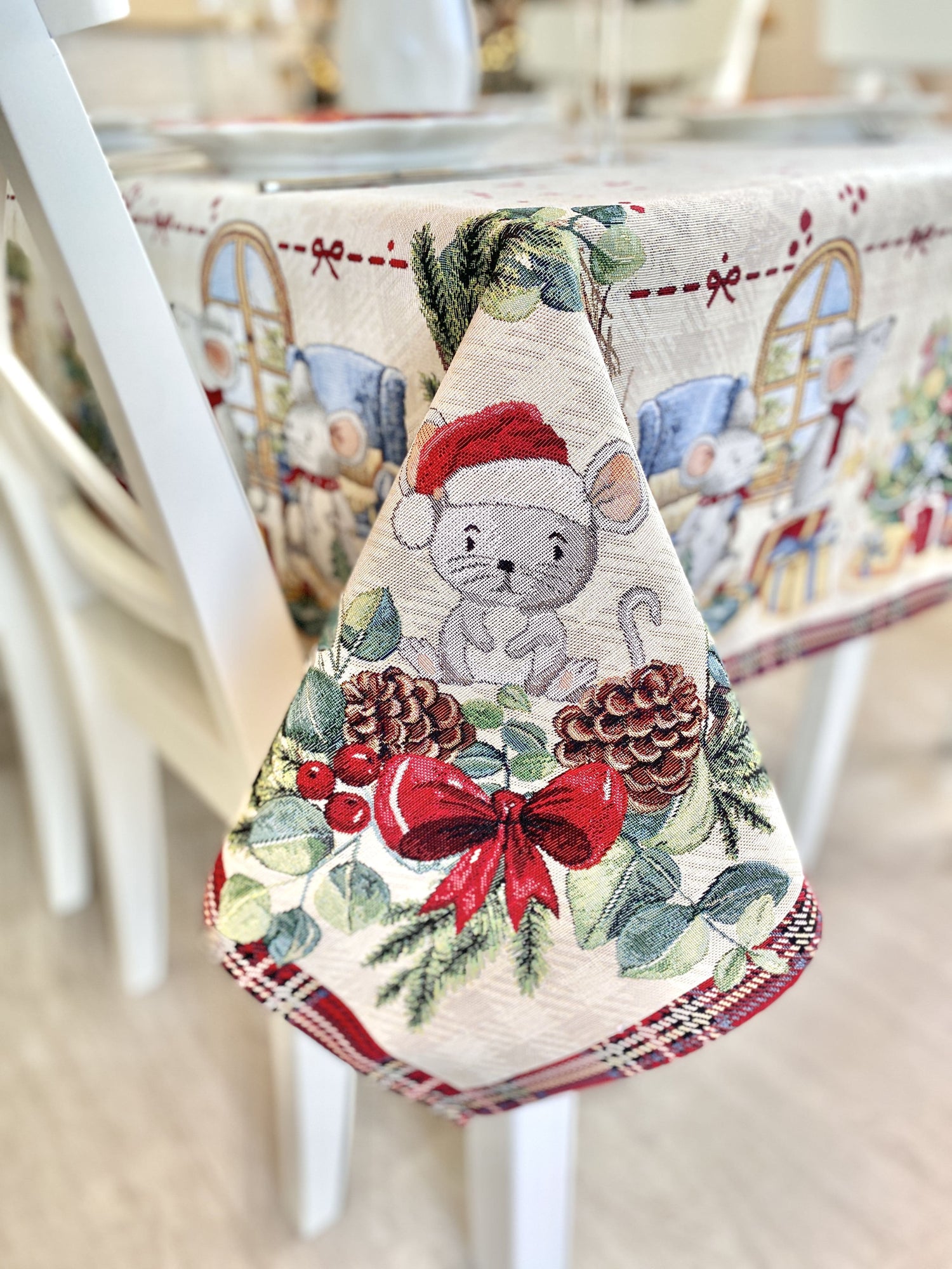 Christmas tapestry tablecloth «Xmas preparations» With silver lurex Limaso Textile