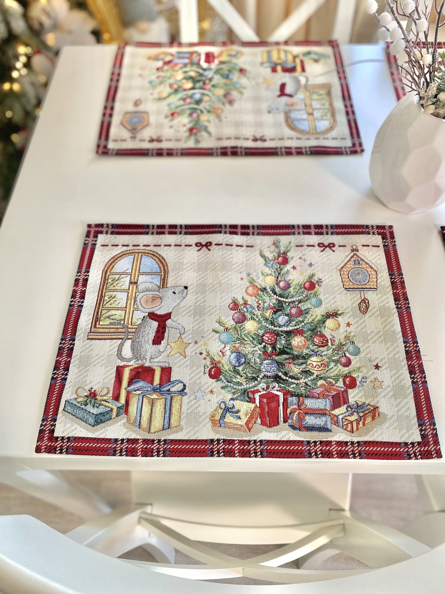 Winter Holiday Placemats «Xmas preparations» with silver thread