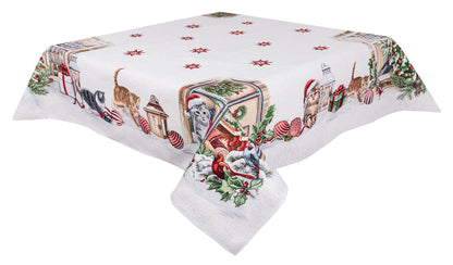 Christmas tapestry tablecloth «Christmas kittens» With microfibre & silver lurex