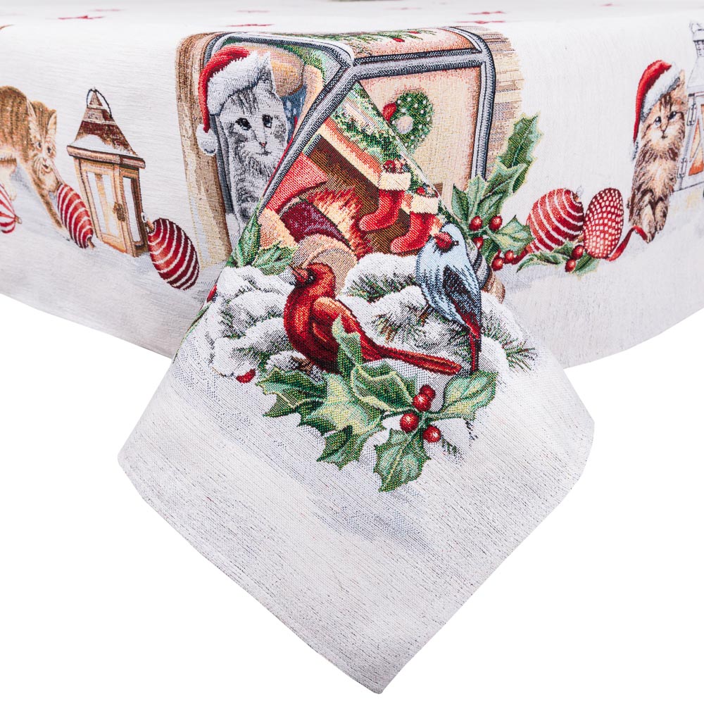 Christmas tapestry tablecloth «Christmas kittens» With microfibre & silver lurex