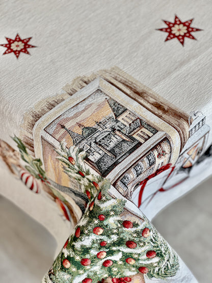 Christmas tapestry tablecloth «Christmas kittens» With microfibre & silver lurex