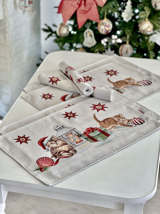 Christmas Placemat «Christmas kittens» With microfibre & silver lurex