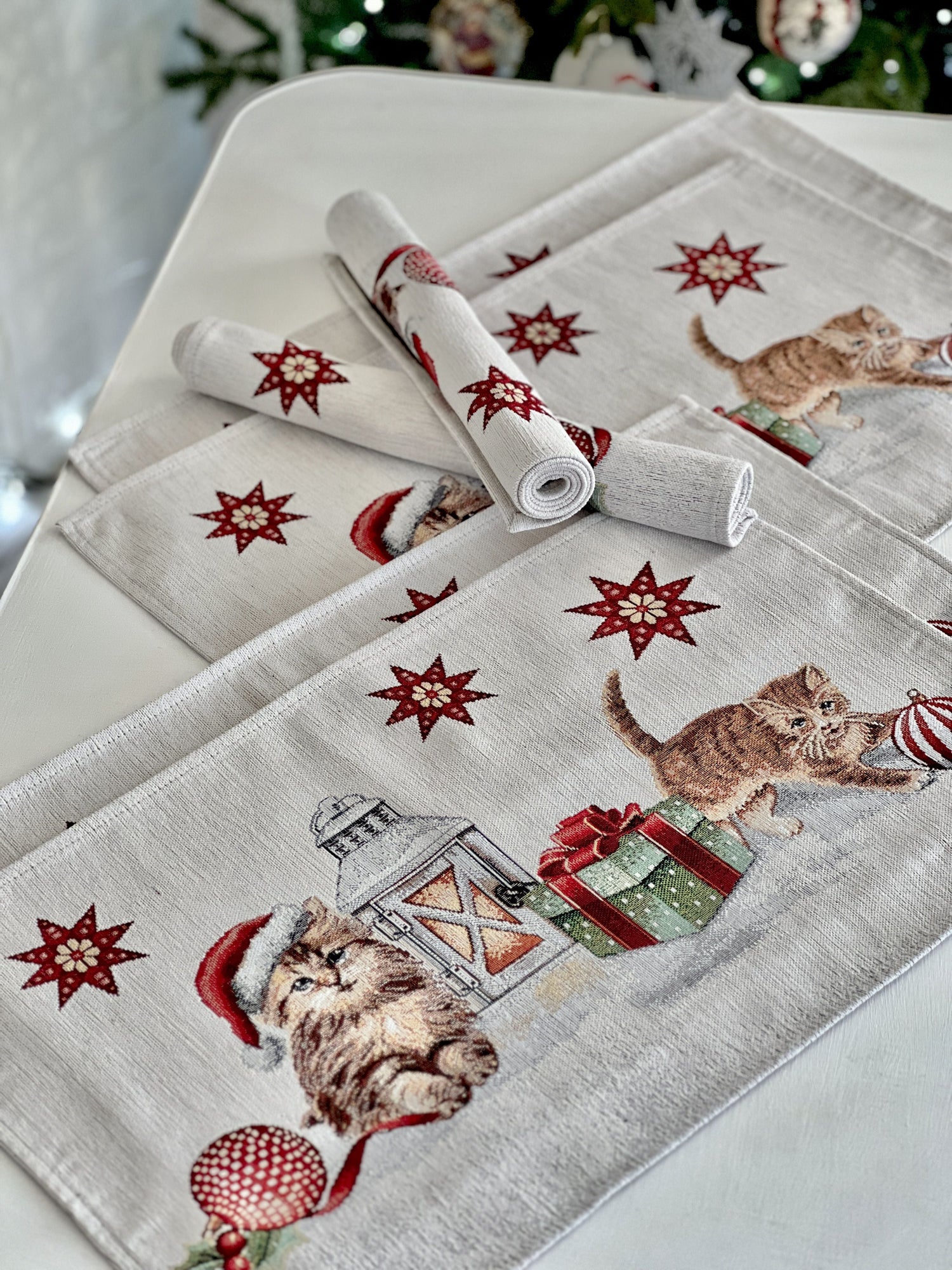 Christmas Placemat «Christmas kittens» With microfibre &amp; silver lurex Limaso Textile